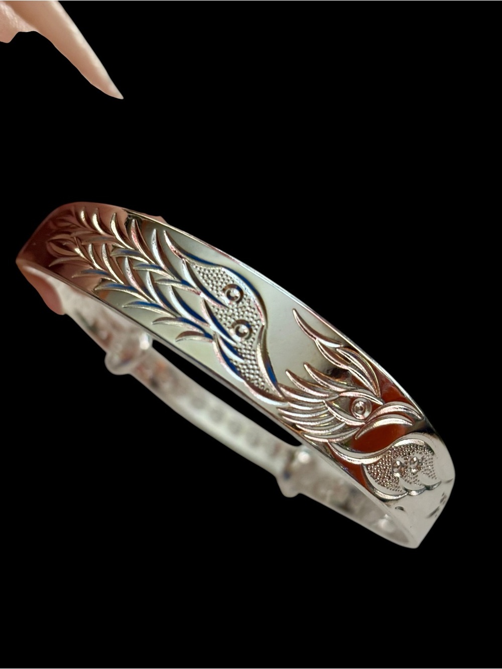 Sterling Silver Engraved Floral Hinged Bangle Bracelet - Silver